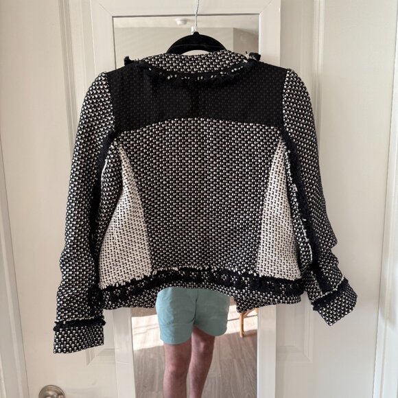 Derek Lam 10 Crosby Black White Tweed Fringed Trim Jacket Size 2 - Picture 5 of 5
